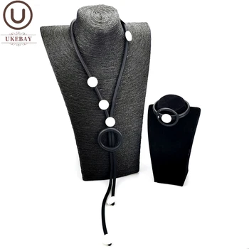 

UKEBAY New White Wood Bead Necklace And Bangles Female Jewelry Set Party Wedding Jewelry Pendant Necklace Handmade Jewellery Set