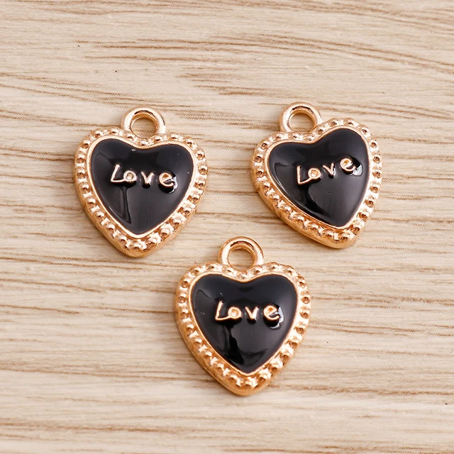 10pcs 12*14mm Lovely Love Heart Charms for Jewelry Findings Making Colorful Letter Charms Pendants Necklaces Earrings Crafting Black