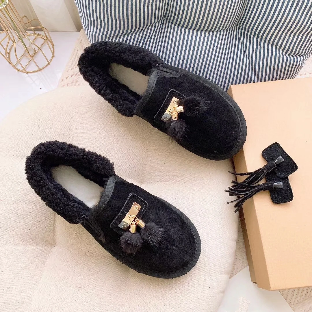 SHUANGGUN/зимняя Классическая Женская обувь на плоской подошве из натуральной овечьей кожи с натуральным мехом; зимние ботинки премиум-класса
