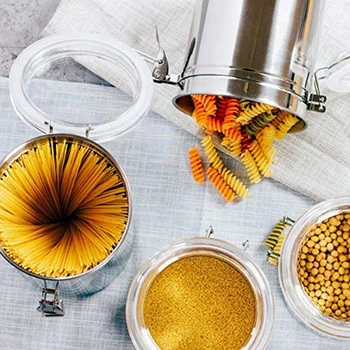 

4-Piece Stainless Steel Sealed Can Set, Kitchen Counter Food Storage Container, Sugar, Coffee, Cans with Transparent Acrylic Lid