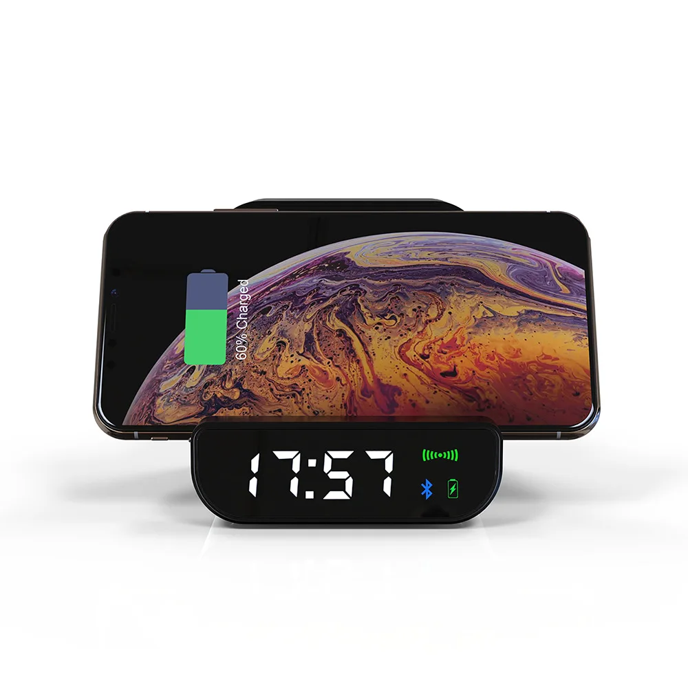 

New Style Wireless Charger Bluetooth Loudspeaker Box Clock Mobile Power Four-in-One Wireless Charger Loudspeaker Box Alarm Clock