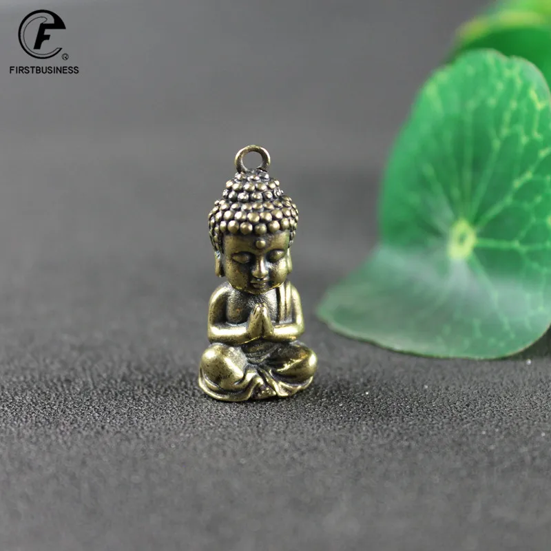 Copper Little Baby Buddha Statue Miniature Figurine Home Decoration Car Keychains Brass Teahouse Girl Children's Backpack Gifts Baby Buddha Keychains