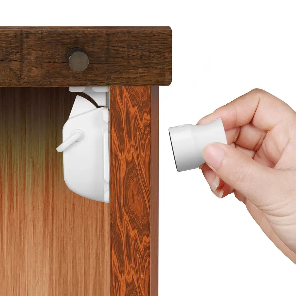 Белый пластик легко установить безопасные детские магнитные замки шкафа-никаких инструментов или винтов не нужно(4 замка+ 1 ключ