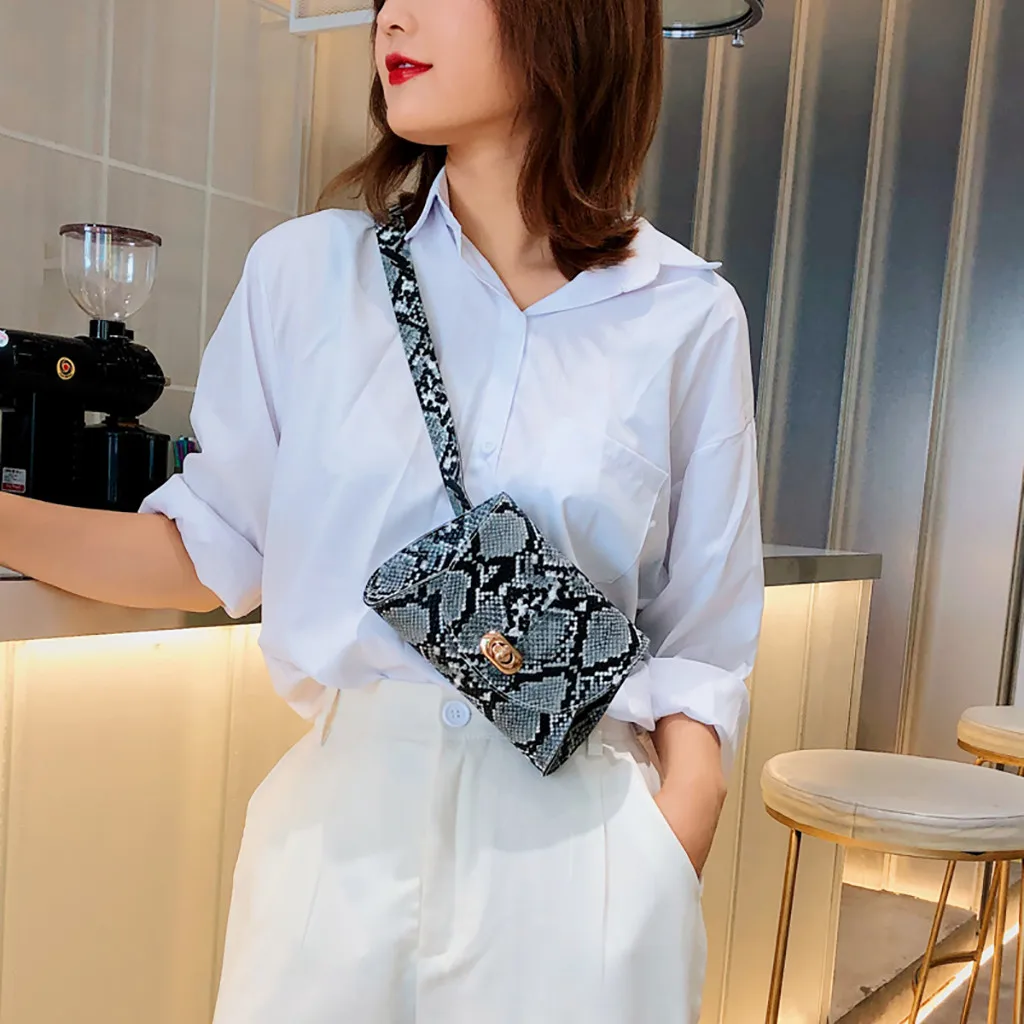 

Women Chest Bags Serpentine Printing Mini Small PU Leather Handbags Ladies Chest Bag Snake Cross Wild Shoulder Messenger Bag #5$