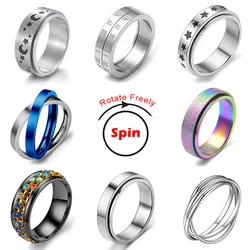 Rotating Freely Spinning Stainless Steel Anxiety Fidget Ring For Women Moon Star Moon Spinner Fidgets Ring Anti Stress Men 2024