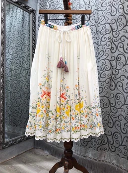 

2020 Early Autumn New Women's Drawstring Lace-up Waist Hugging Decorative Embroidery Flower All-match Skirt 822
