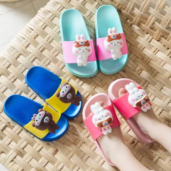 

Barefoot Slipper for Girls Boys Kids Cute 3D Bear Rabbit Cartoon Children Bts Slippers Baby Home Footwear Beach PVC Lovely
