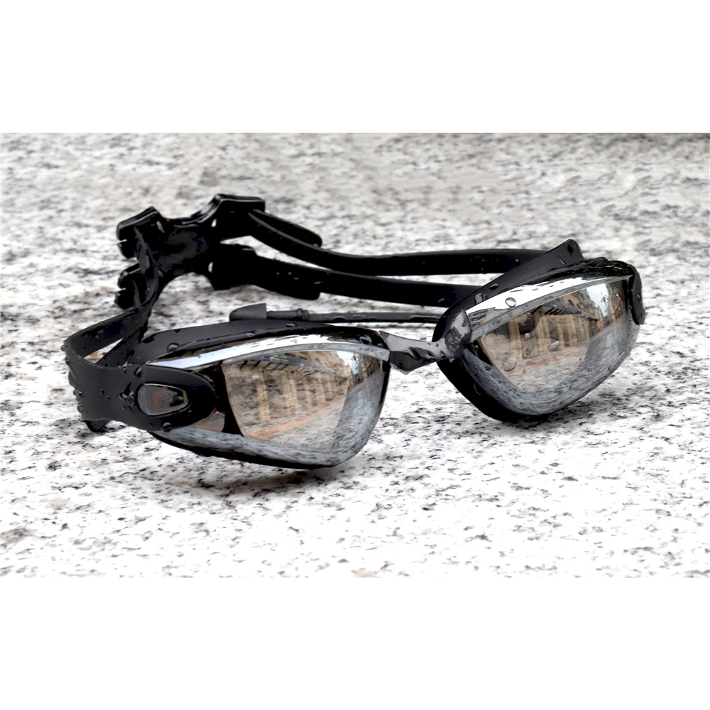 SUPERZYY Black Plated Swimming Goggles Earplug Professional Adult Silicone Swim Cap Pool Glasses Anti Fog Men Women Eyewear