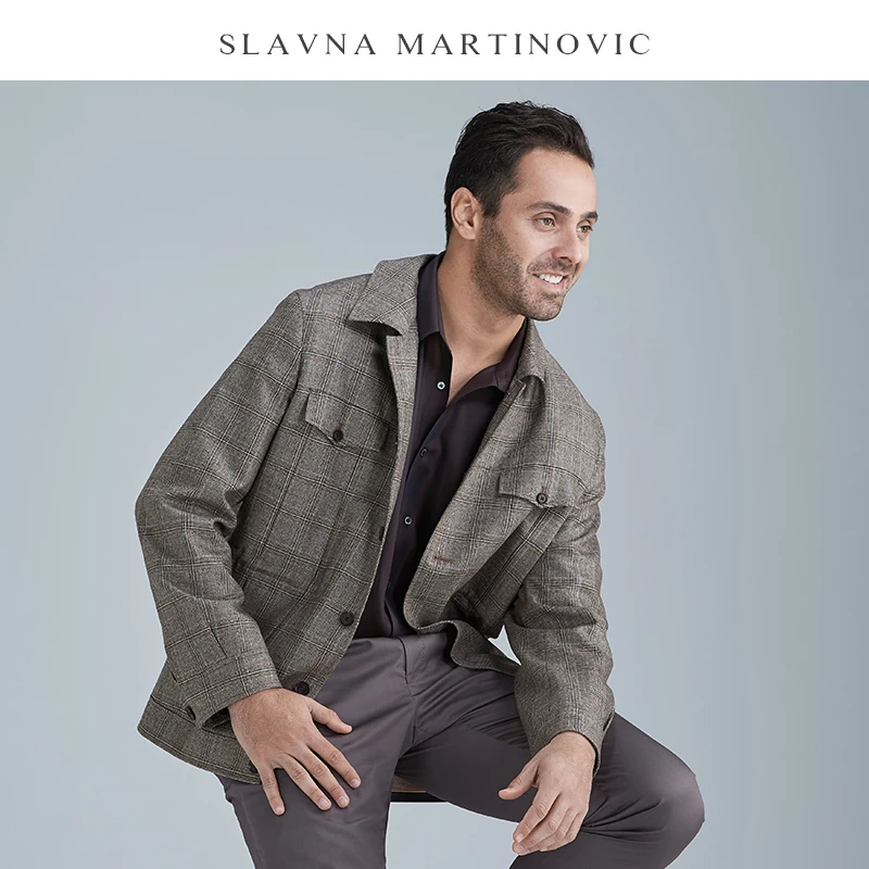 Slavna Martinovic новая осенняя и зимняя деловая повседневная куртка Ретро клетчатая короткая куртка из чистой шерсти для охоты мужские куртки и пальто