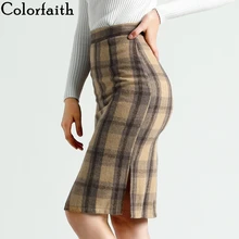 Colorfaith Новинка осень зима Женская юбка клетчатая Империя прямые бедра до колена Офисная Леди Модные женские юбки SK6099