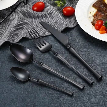 

New Matte Black Cutlery Set for 304 Stainless Steel Dinnerware Set Fork Knife Scoops Silverware Set Home Western Tableware Set