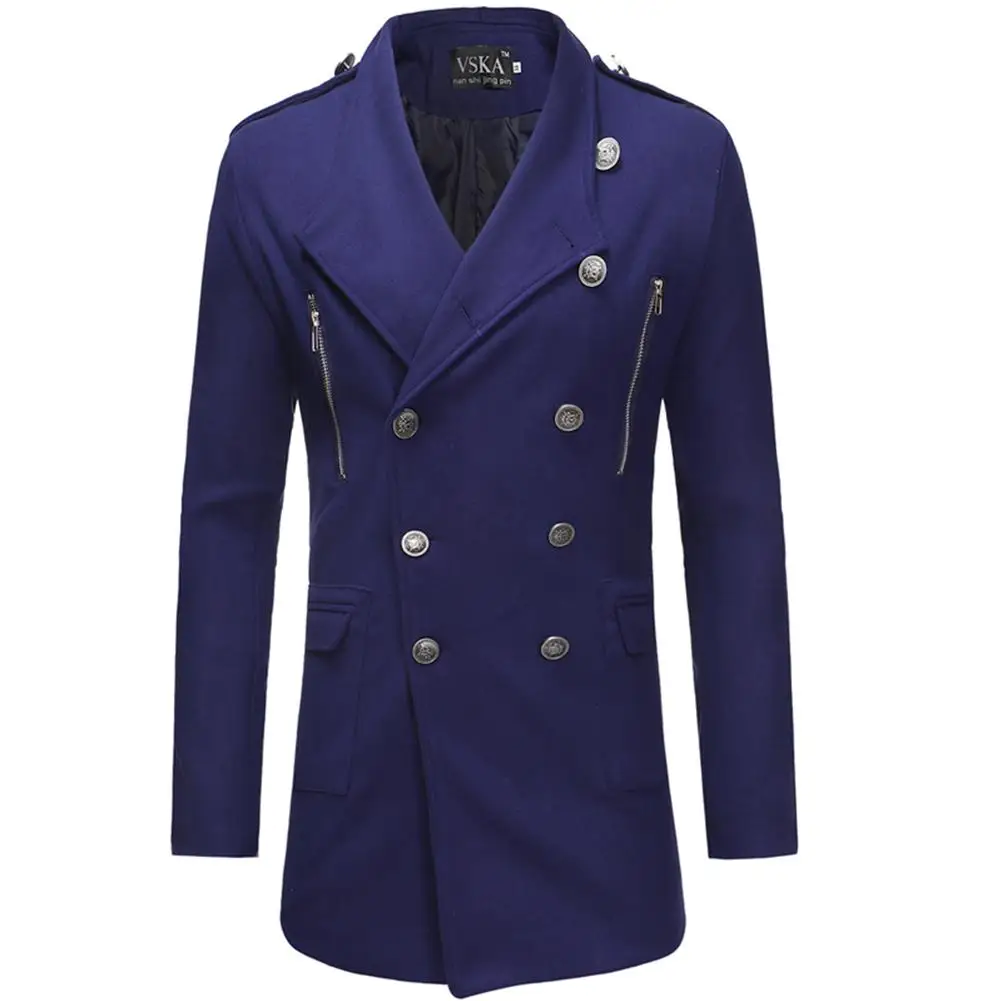 MISSKY, зимнее мужское шерстяное пальто с косой молнией, двубортное пальто с отворотом, повседневное пальто средней длины, мужские топы, новинка