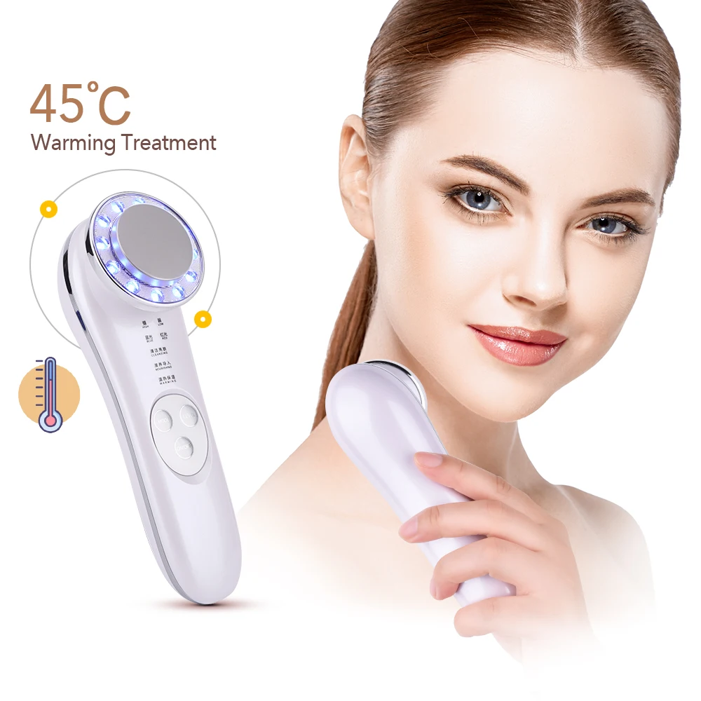Ultrasonic Facial Rejuvenation Device Red Blue Light Therapy Skin Lifting Vibration Anti Wrinkle 42 Heated Ion 3