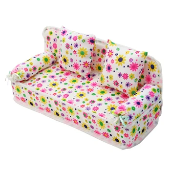 

Mini Sofa Toy Flower Print Toy Baby Plushed Stuffed Toys Furniture Sofa + 2 Pillows for Doll House Accessories Doll Sofa