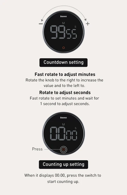 Baseus Magnetic Digital Timer Pro Kitchen Rotation Countdown