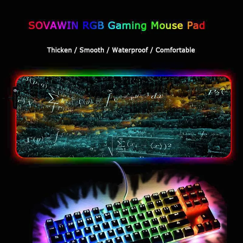 Yuzuoan Математика RGB игровой большой коврик для мыши геймерский компьютерный коврик для мыши со светодиодной подсветкой коврик для клавиатуры Настольный коврик Mause