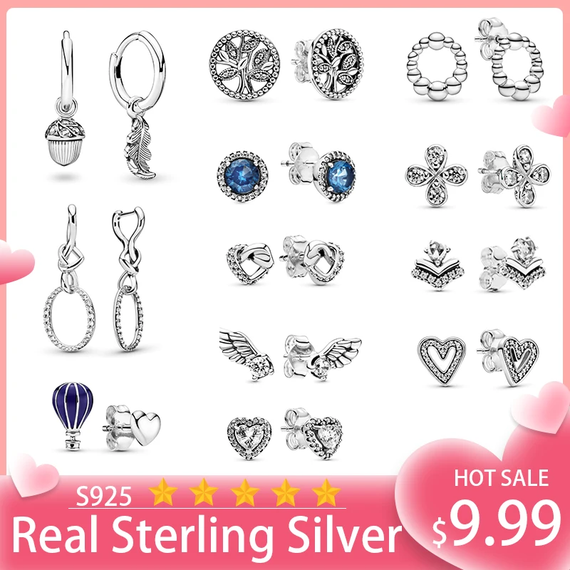 

2020 Korean stud earrings set 925 sterling silver butterfly heart flower statement earrings for women valentines day gift