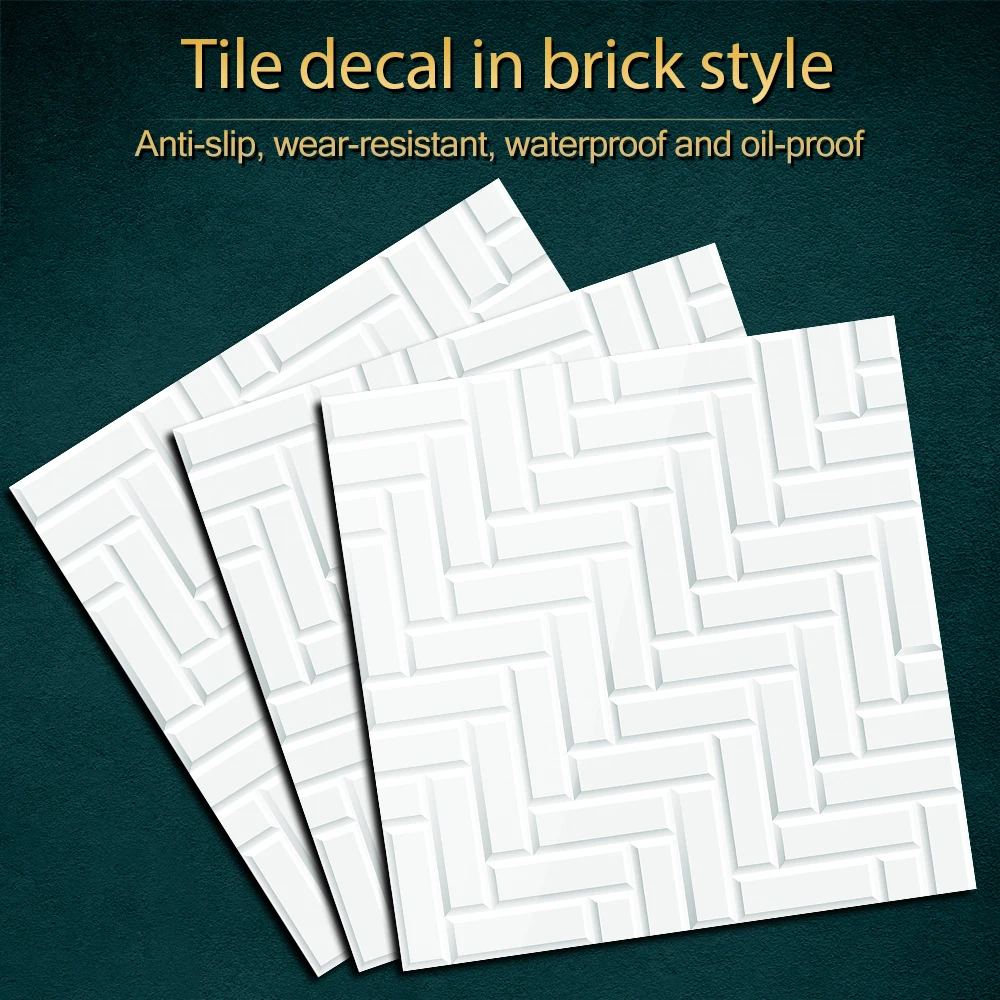 Description Picture 2 of item10pcs White Brick Tiles Sticker Kitchen Wardrobe Washbasin Decoration Wall Decals Self-adhesive Crystal Hard Film Art Wallpaper