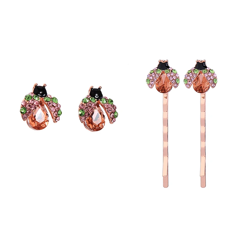 

Crystal Ladybird Stud Earrings Rose Gold Color Insects Hypoallergenic For Women Summer New Arrival Fashion Jewelry
