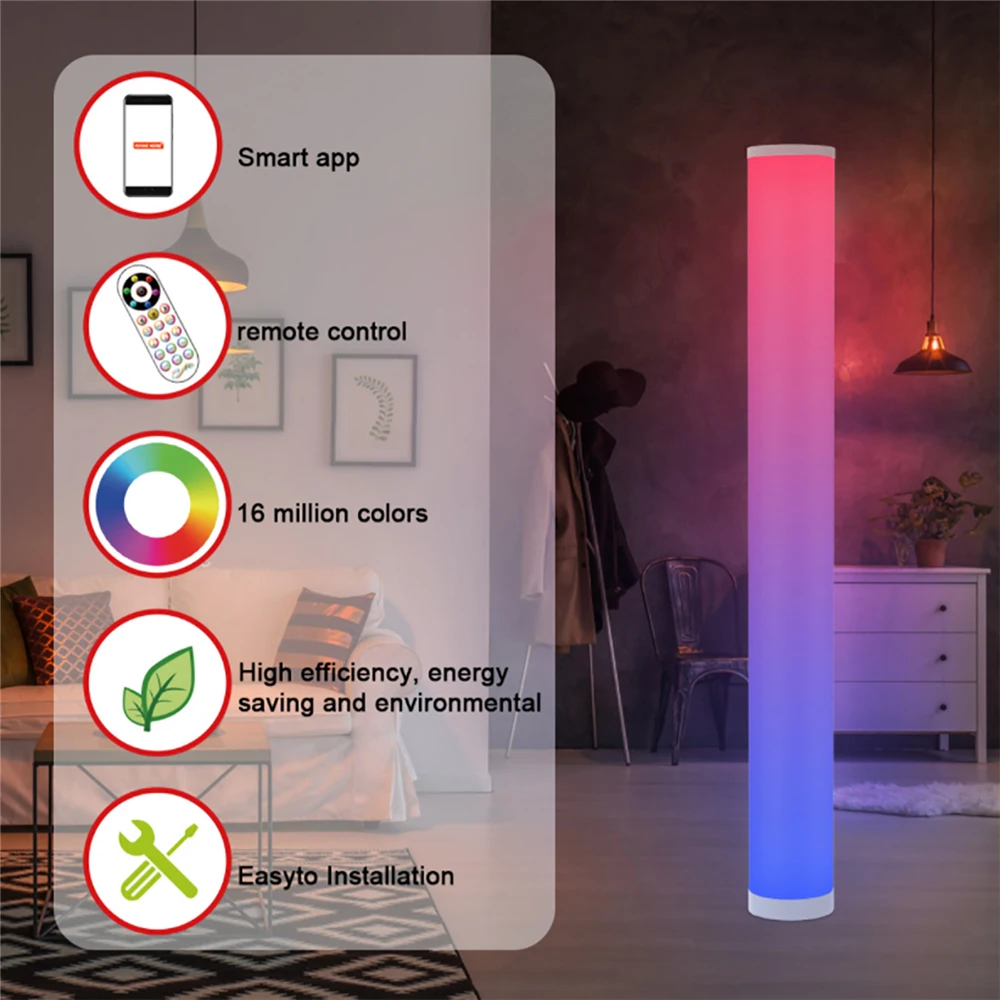 Напольная светодиодная цилиндрическая лампа RGB с подставкой дистанционным