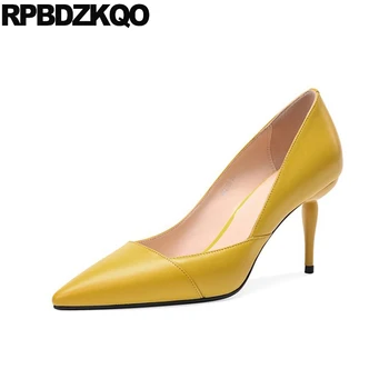 

stiletto pumps slip on scarpin white size 4 34 yellow pointed toe 33 2019 luxury genuine leather 8cm ladies high heels shoes new