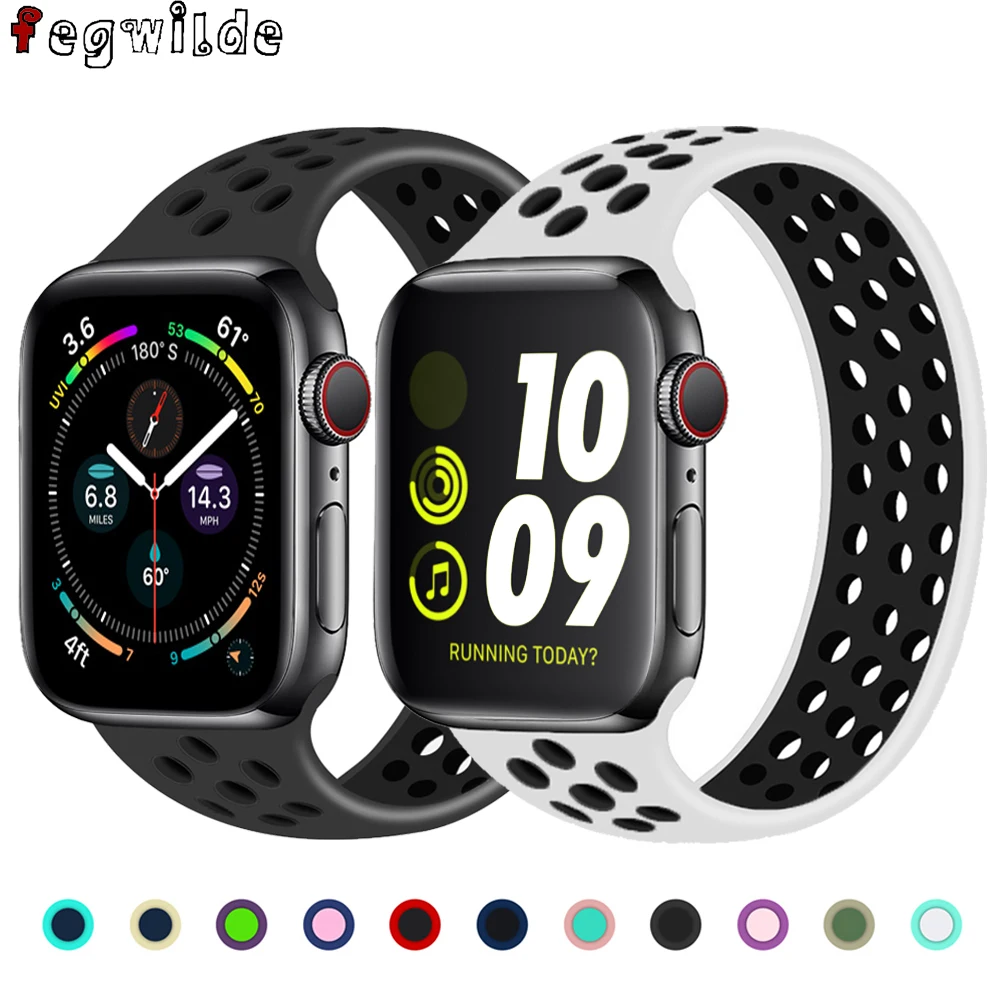 Solo Loop для Apple Watch Band 40 мм 44 38 42 дышащий эластичный пояс силиконовый браслет iWatch Series