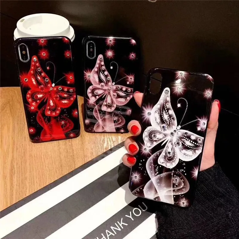 

fashion girl Diamond Butterfly Phone Cover Case For Iphone X 11 pro Xs Max Xr 10 8 7 6 6s Plus SE 4.7 Luxury hard Coque Fundas