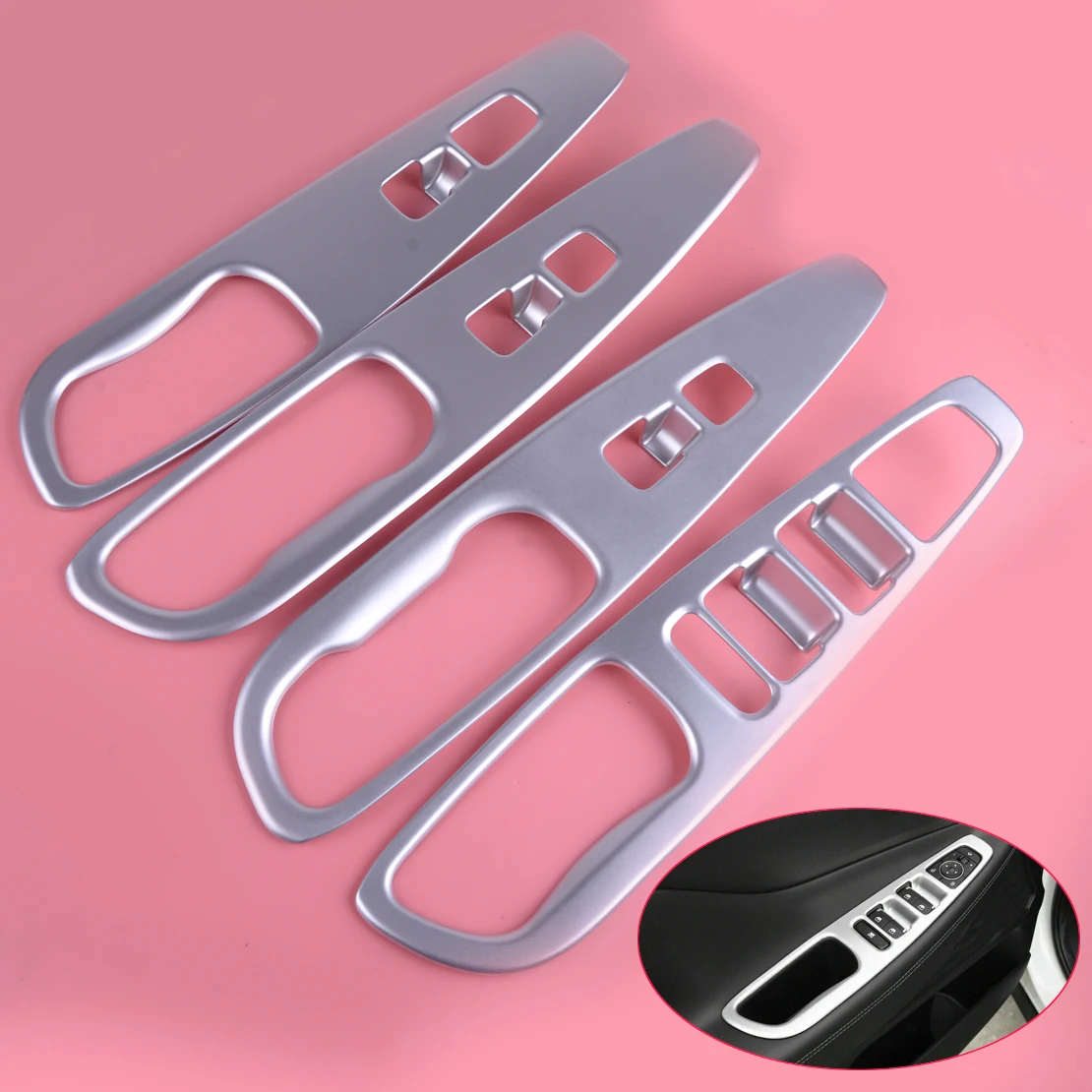 

DWCX 4PCS ABS Silver Door Armrest Window Switch Cover Trim Styling Panel Fit for Hyundai Santa Fe 2019
