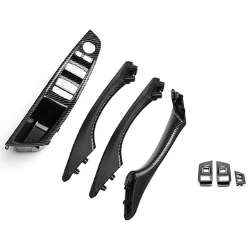 

for 5 Series F10 F11 F18 2010-2017 Car Inner Window Lift Switch Armrest Panel Door Handle Trim Carbon Fiber Styling,7Pcs