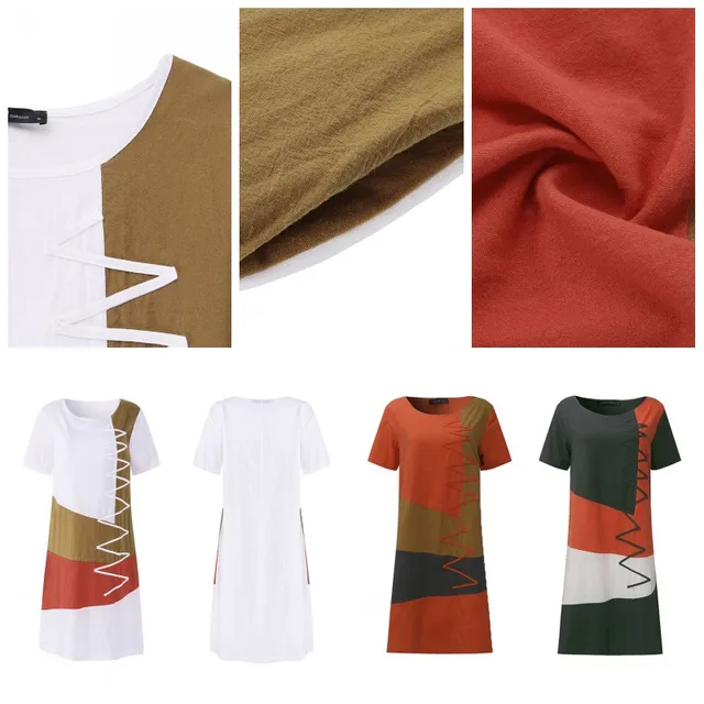 ZANZEA 2021 Womens Autumn Sundress Stitching Maxi Dress Casual Long Sleeve Tunic Vestidos Female Cotton Linen Robe  5