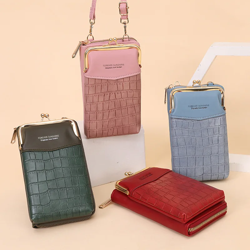 Luxury Women Phone Bag PU Leather Crossbody Bag Crocodile Pattern