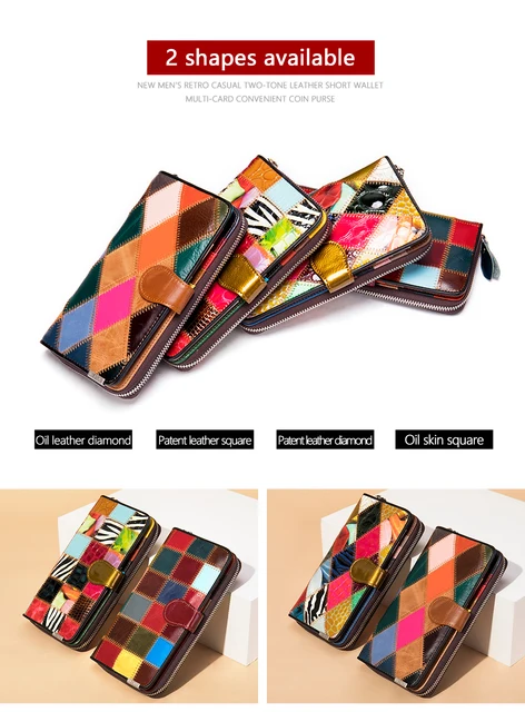 Men's Fashion Leather Short Wallet Money Clip Argyle Pattern Multi