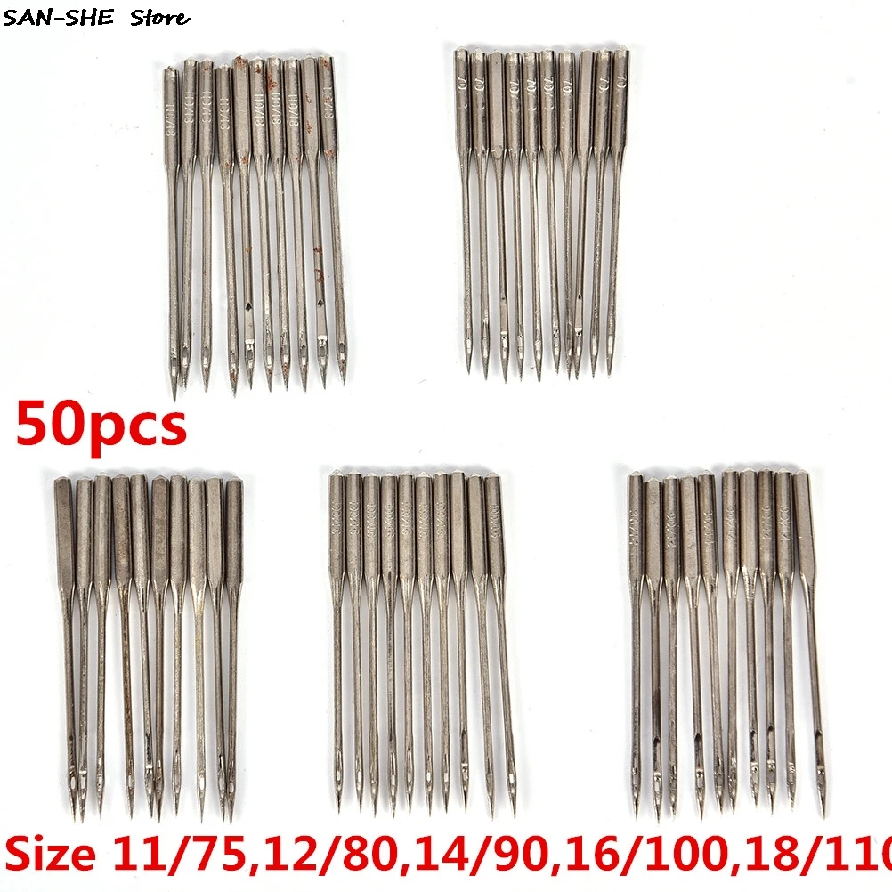 50pcs Household Sewing Machine Needles 11/75,12/80,14/90,16/100,18/110