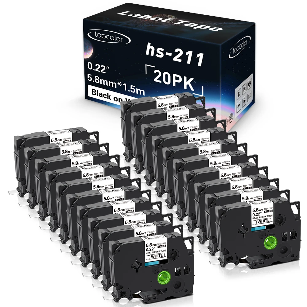 

20PK 5.8mm*1.5m Heat Shrink Tube Label Tape Compatible Brother hse211 hse-211 Ribbon Tape for Brother Labeller P Touch H110 E550