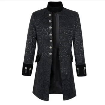 

Mens Gothic Brocade Jacket Frock Coat Steampunk Victorian Morning Coat Smart Jacket Black White Mens Wind Breaker 2019