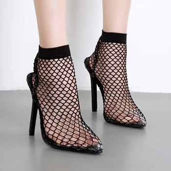 

Transparent high heel socks mesh breathable sexy pointed sandals、