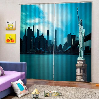 

Decoration Home Living Room Bedroom Curtains Custom 3d Photo Curtains Beautiful Statue of Liberty 3d Stereoscopic Flat Window