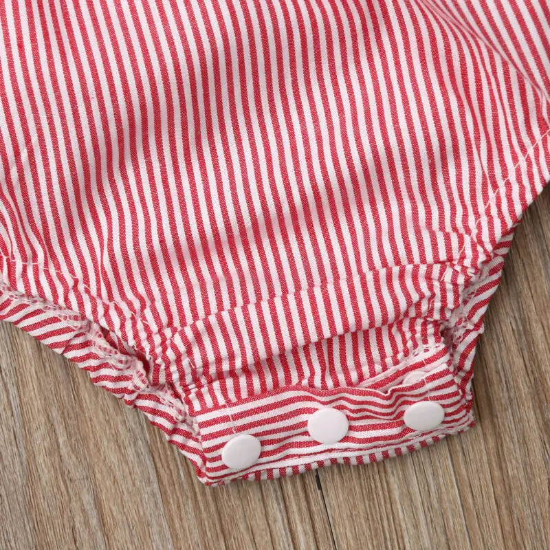 Newborn Infant Baby Girls Off Shoulder Strapless Striped Romper Large Bow Tie Jumpsuit Outfits Headband