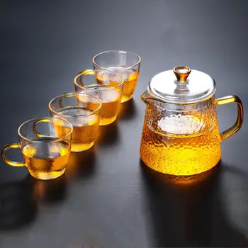 

400ml Heat-resistant Kung Fu Glass Teapot Hammered Pattern Transparent Glass Kettle Teapot Immersion Teapot With Filter