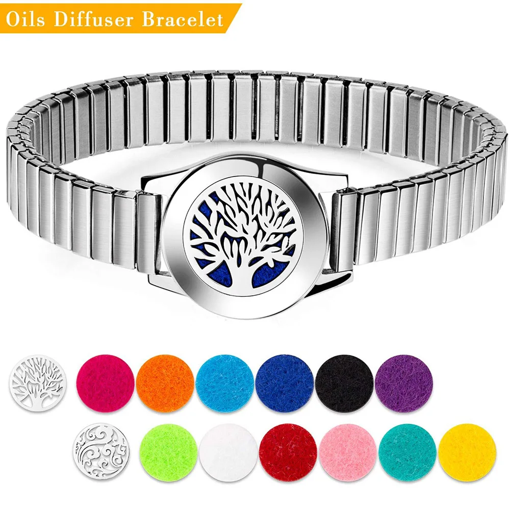 

BOFEE Essential Oils Diffuser Bracelet Tree of Life 361L Stainless Steel Aromatherapy Women Jewelry Adjust Chain Gift Women Men