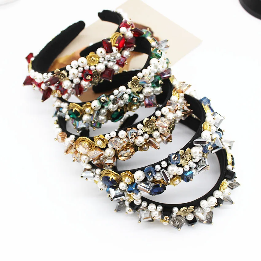 

Hair Accessories Jeweled Baroque Headband Women Hairband Pearl Crystal Ladies Hair Hoop Elegant Bride Wedding Headwear