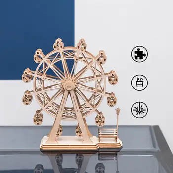 

1pc Wooden Ferris Wheel Ornament DIY Ferris Wheel Art Decor Desktop Adornment 3D Sky Wheel Decor (Wooden Lubricious)