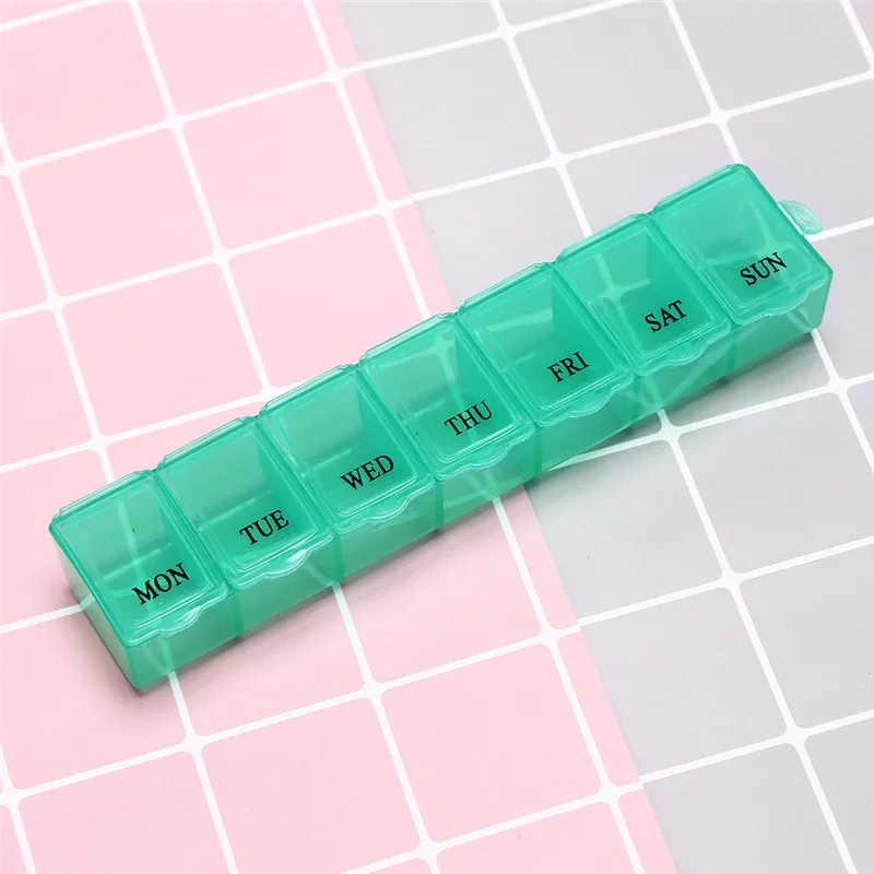 1Pc 7 Days Weekly Tablet Pill Medicine Box Holder Storage Organizer Container Case Pill Box Splitters 15x3x2.5cm