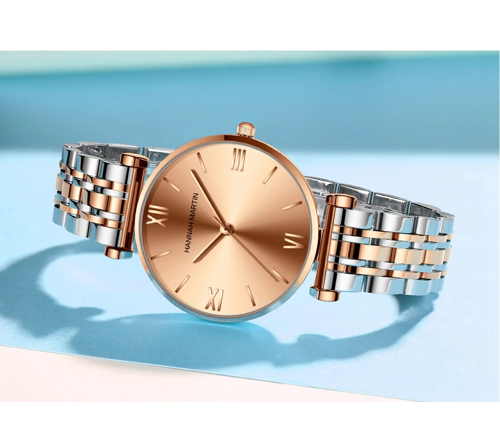 Simple Fashion Stainless Steel Women Watch Rose Gold Elegent Japan Movement Quartz Wristwatch Simple Round Dial Bracelet Watch