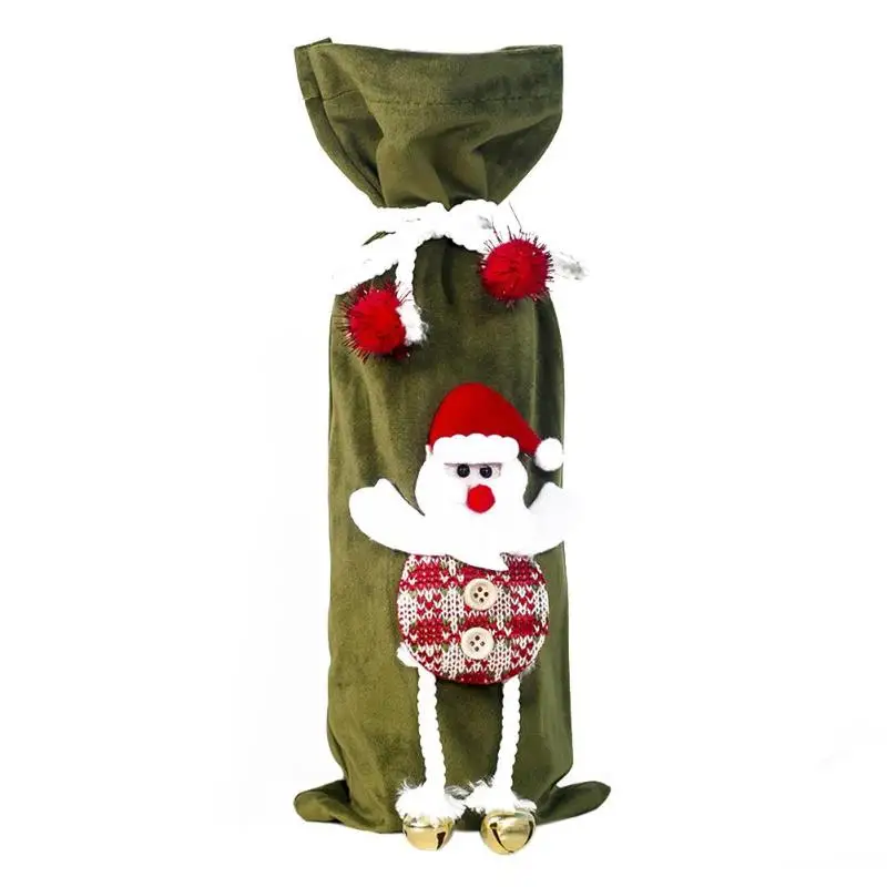 Xmas Wine Bottle Cover Velvet Cloth Bundle Santa Claus New Year Christmas Party Decorations For Home Gift Holders