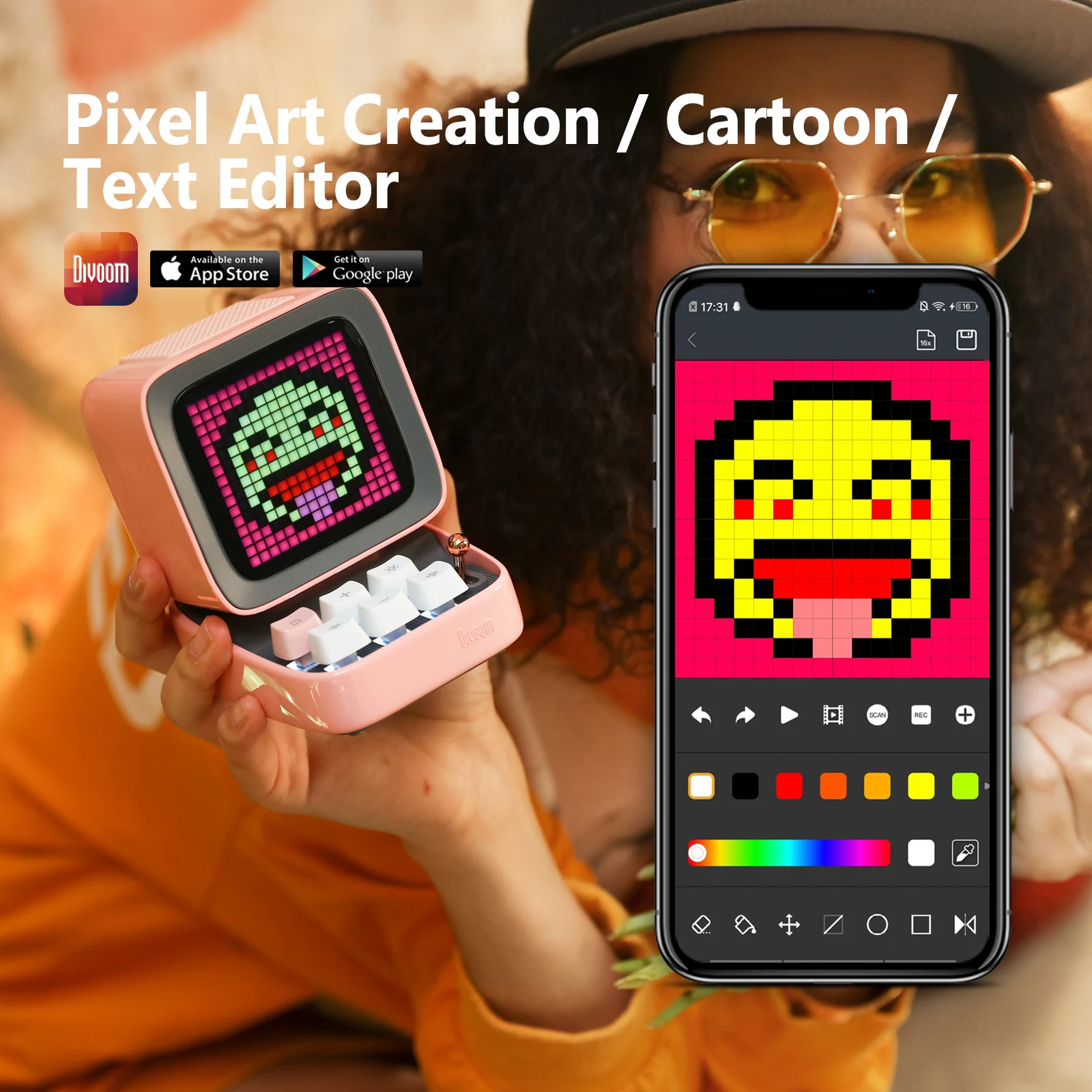 US $77.91 Divoom Ditoo-Plus Retro Pixel Art Bluetooth Portable Speaker Alarm Clock DIY LED Display Board, Cute Gift Home Light Decoration