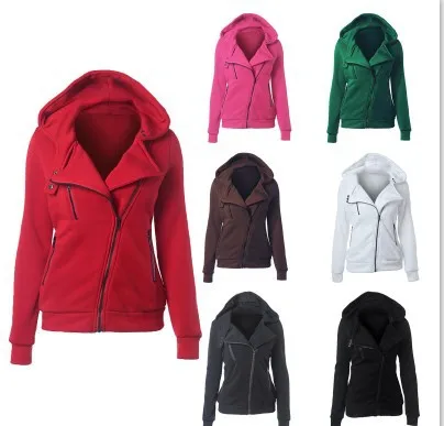 

2018 Fashion Hooded Long Sleeve Zipper Female Multi-color Oblique Zipper Hoodie 2590 #