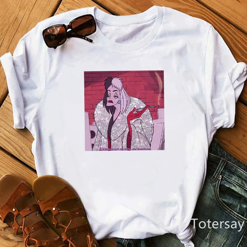 Women T Shirts Cruella De Vil Dogs Graphic T-shirt Female Clothes  Funny Cartoon T shirt Summer Tops Casual Oversized