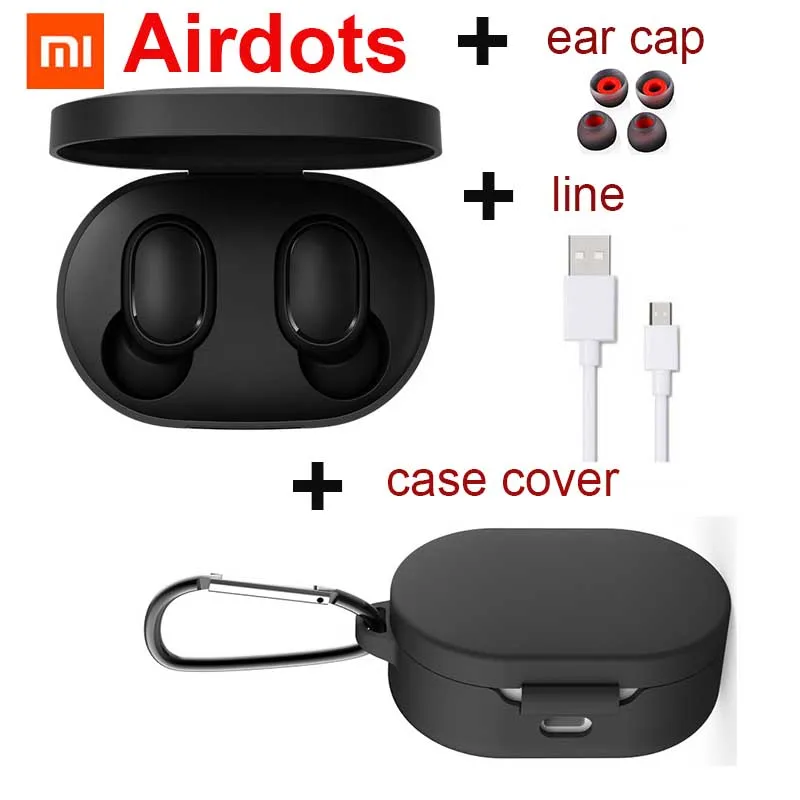 Новые Xiao mi Red mi AirDots Bluetooth наушники TWS ga mi ng гарнитура наушники Handsfree mi AirDots наушники для Android iphone - Цвет: add line blackcover