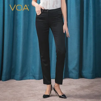 

VOA Satin 28mm Solid Color Silk Slim Version of Model Skin Elasticity Slit Pocket One-Button Versatile Skinny Pants K4152